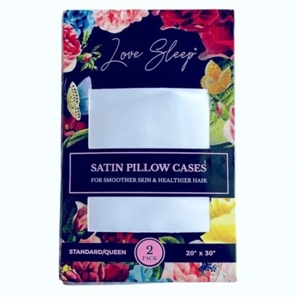 NWT Love Sleep White Satin Pillowcases 2 Pack Standard Queen 20x30